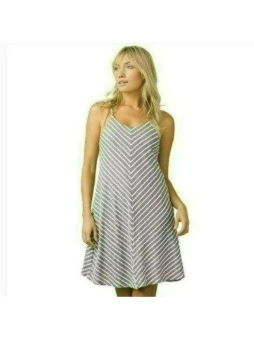 Prana Seacoast Women's Medium Gray & White Striped Cotton Racerback A-Line Dress